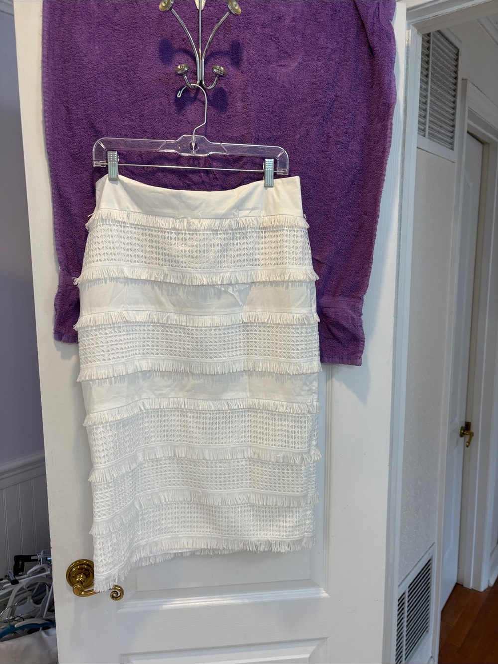 NWT White Tiered Fringe Midi Skirt - Women's